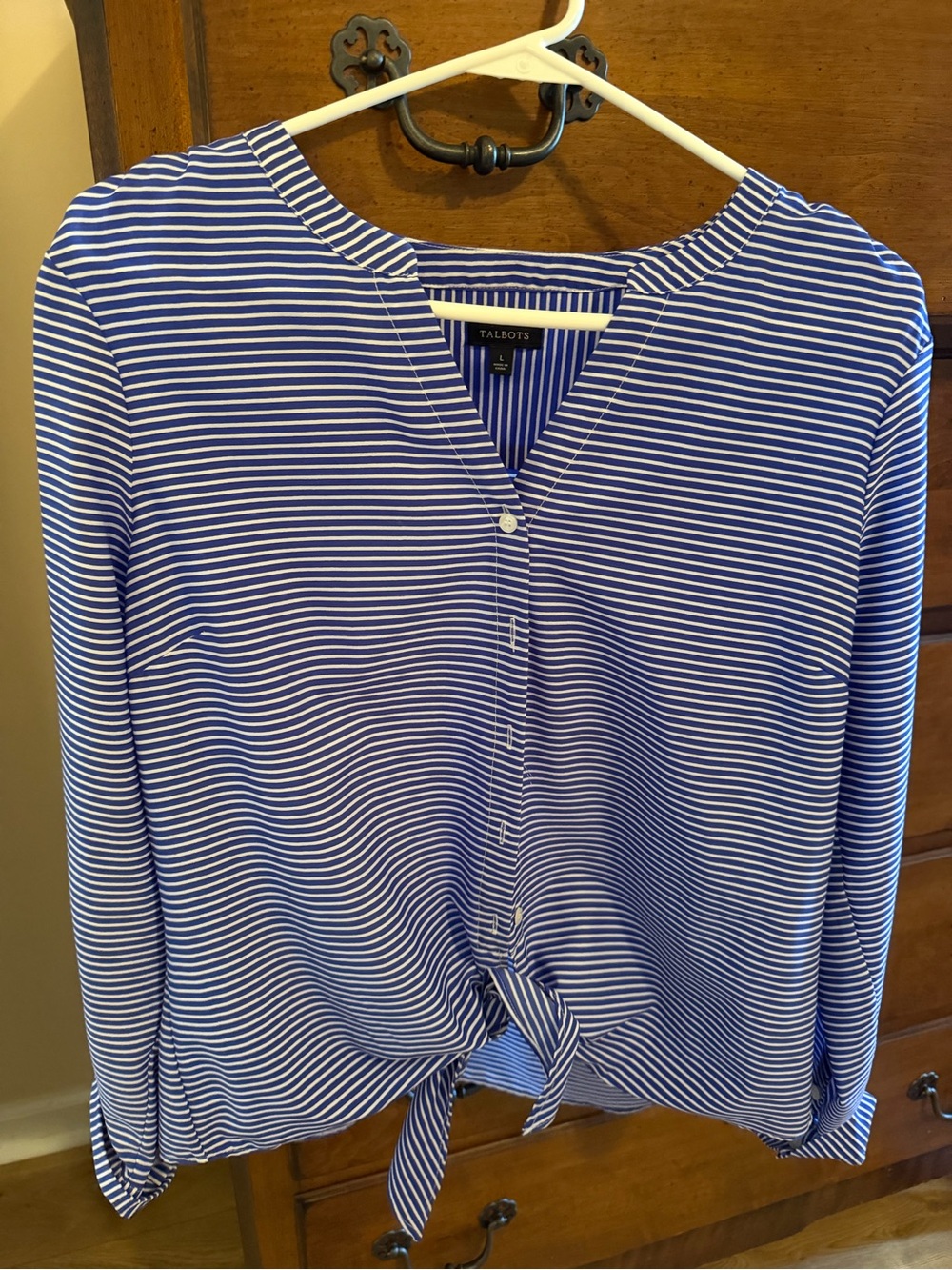 Talbots Blue and White Striped Tie-Front Blouse